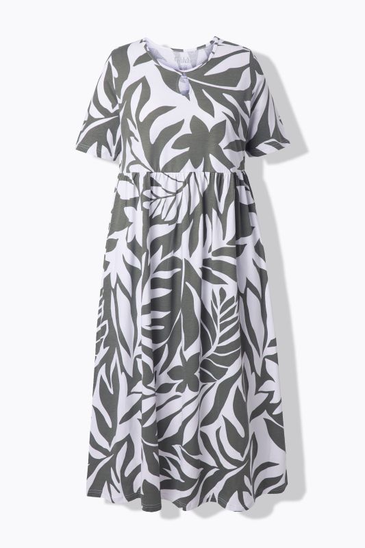 Monochrome Leaves A-Line Knit Pocket Dress