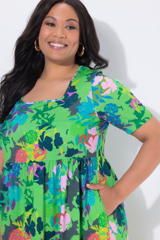 Neon Floral Jersey Pocket Dress