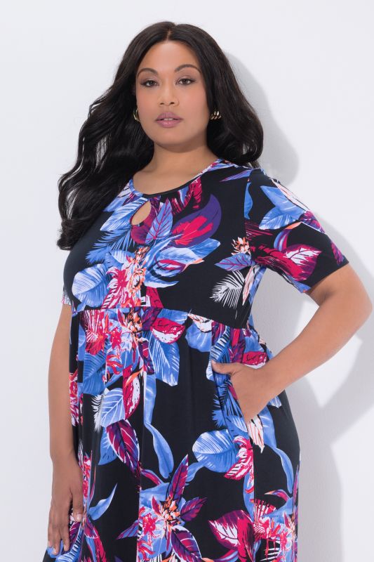 Glowing Floral A-Line Jersey Pocket Dress
