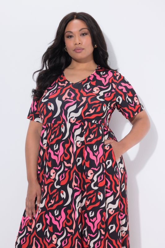 Matte Jersey Romantic Abstract Pocket Dress