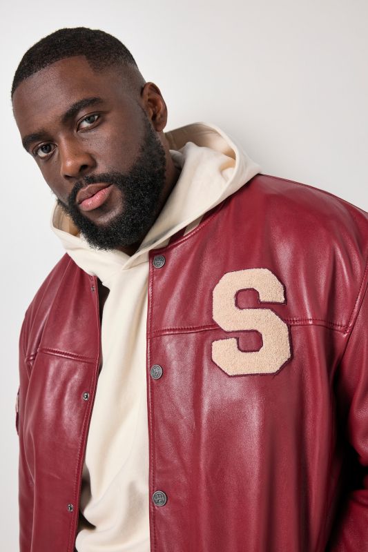 STHUGE leather varsity jacket