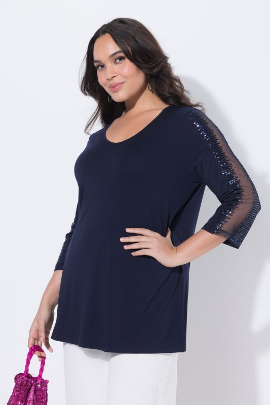 Sequined Mesh Sleeve Blouse