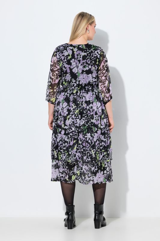 Floral Leopard Print Chiffon Dress