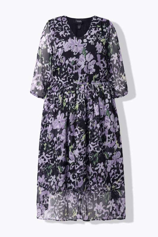 Floral Leopard Print Chiffon Dress