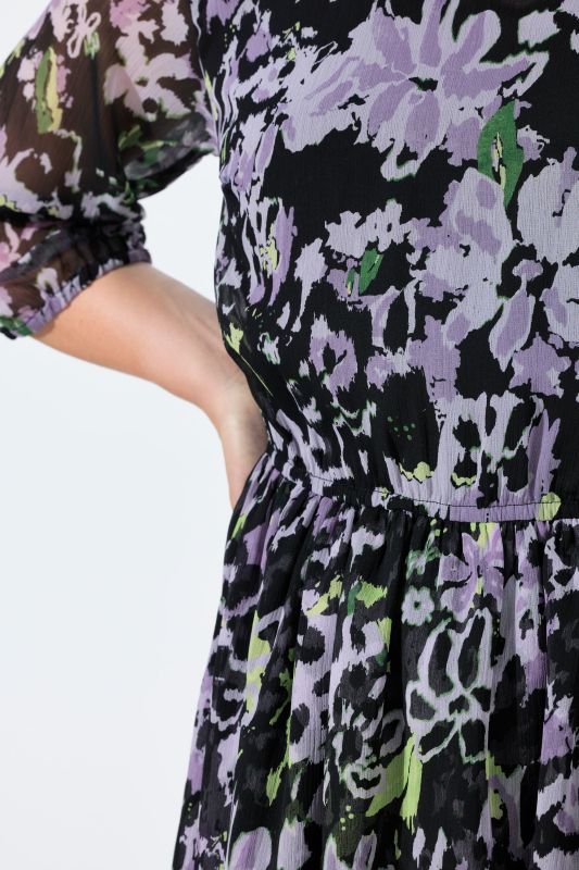 Floral Leopard Print Chiffon Dress