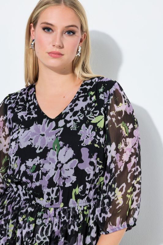 Floral Leopard Print Chiffon Dress