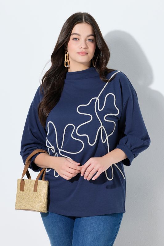 Eco Cotton Rope Embroidered Turtleneck Sweatshirt