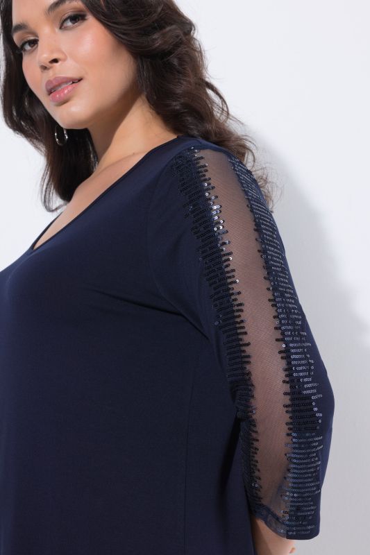 Sequined Mesh Sleeve Blouse