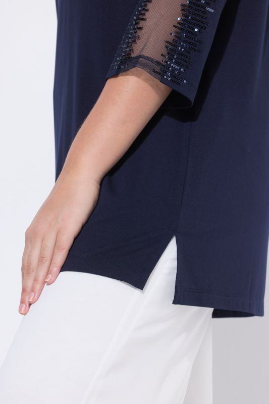 Sequined Mesh Sleeve Blouse