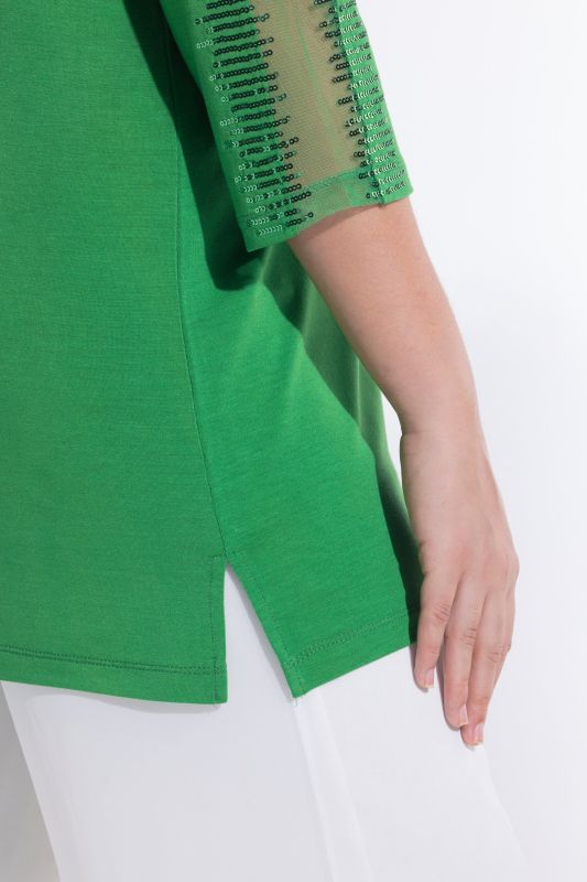 Sequined Mesh Sleeve Blouse