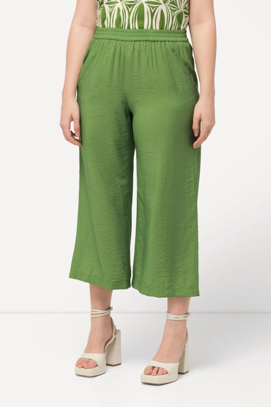 Textured Wide Leg Elastic Waist Culottes