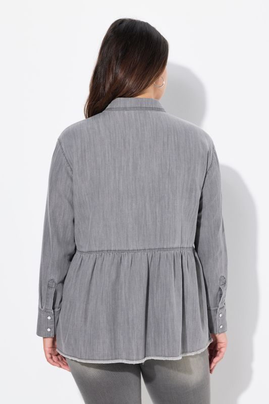 Lyocell Flounce Panel Denim Blouse