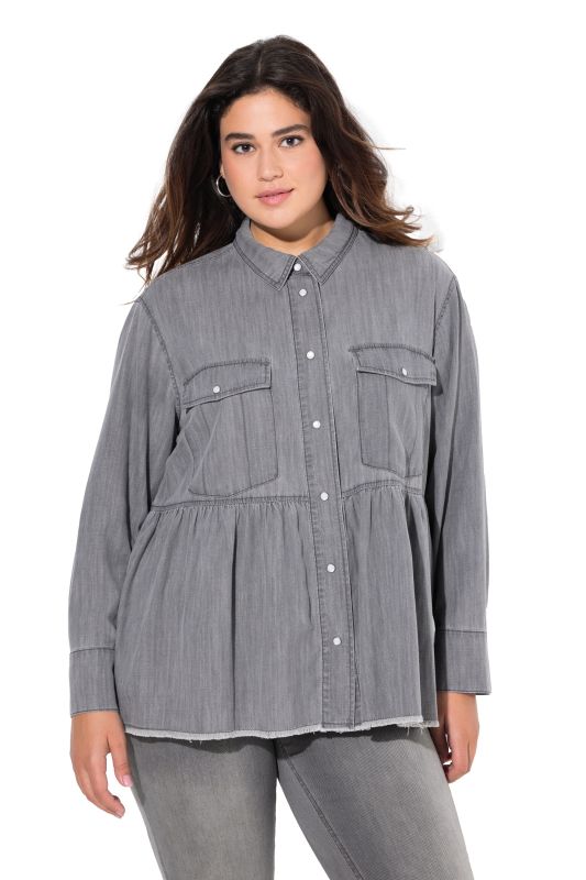 Lyocell Flounce Panel Denim Blouse