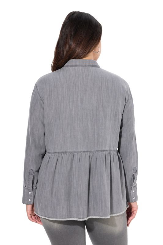 Lyocell Flounce Panel Denim Blouse