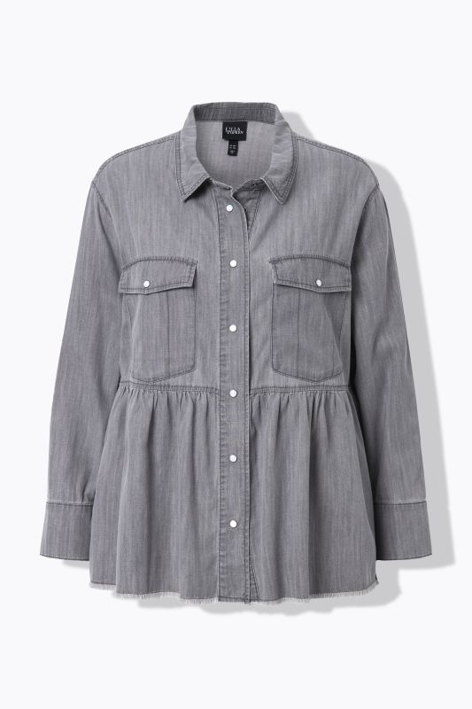 Lyocell Flounce Panel Denim Blouse