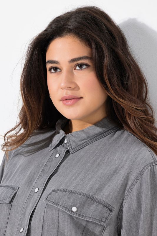 Lyocell Flounce Panel Denim Blouse