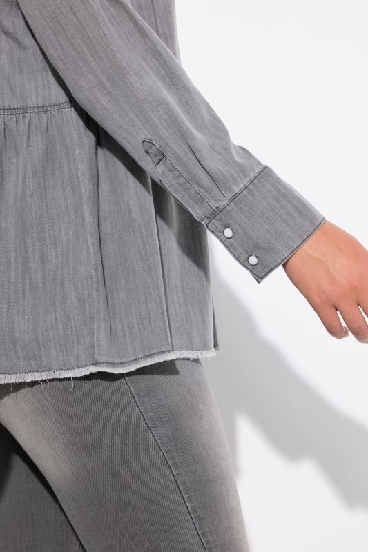 Lyocell Flounce Panel Denim Blouse