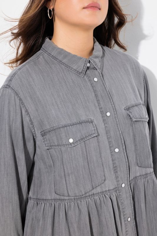 Lyocell Flounce Panel Denim Blouse
