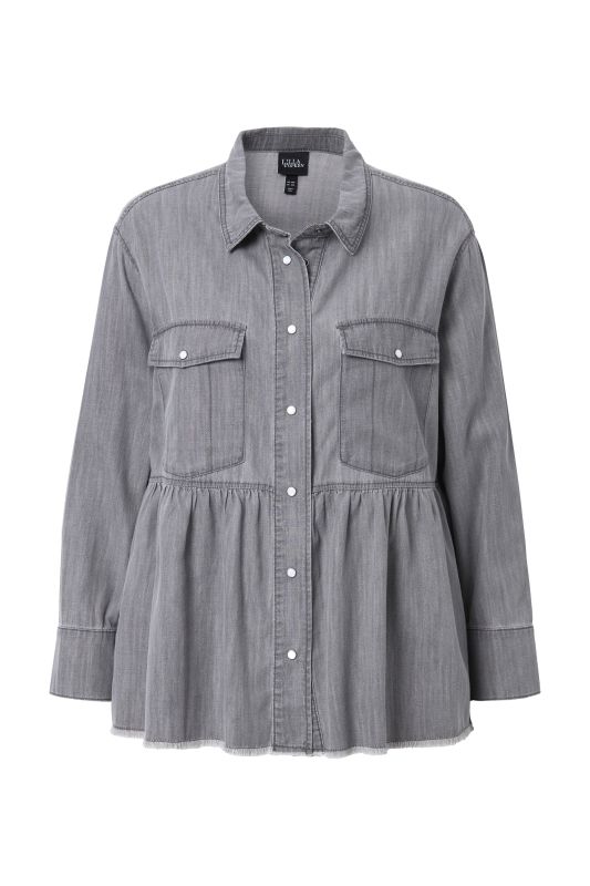 Lyocell Flounce Panel Denim Blouse