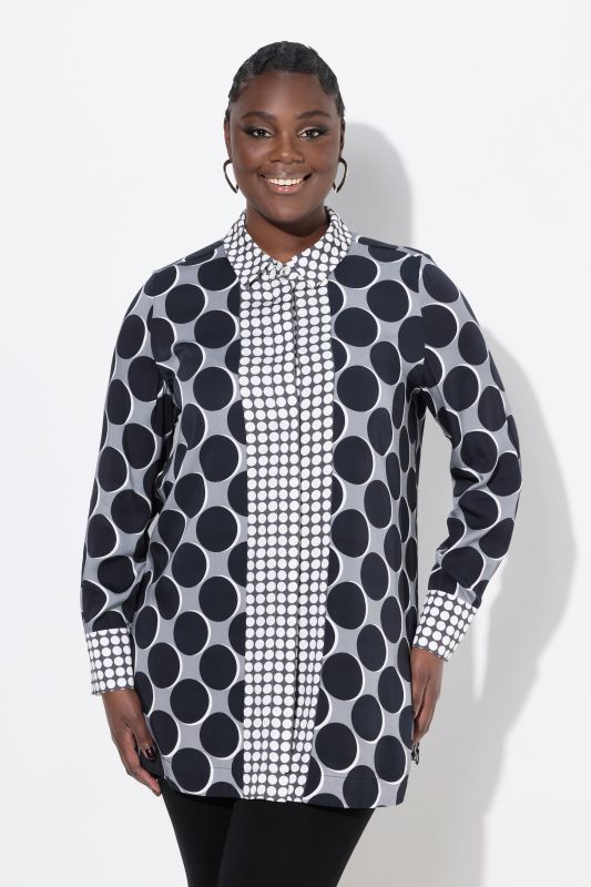 Mixed Polka Dot Long Sleeve Tunic Blouse