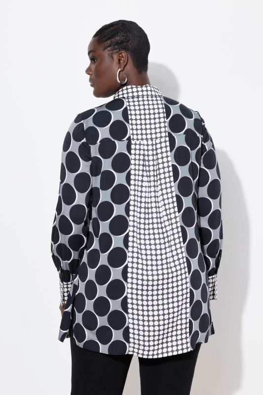 Mixed Polka Dot Long Sleeve Tunic Blouse