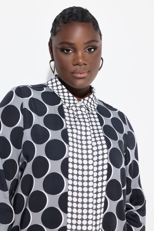 Mixed Polka Dot Long Sleeve Tunic Blouse