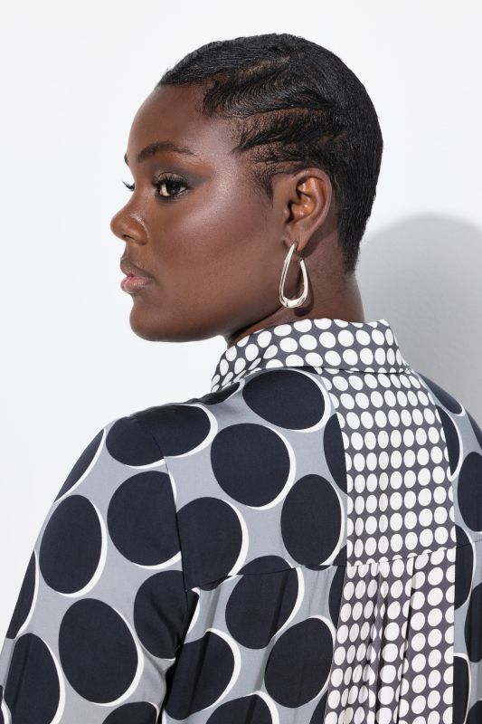 Mixed Polka Dot Long Sleeve Tunic Blouse