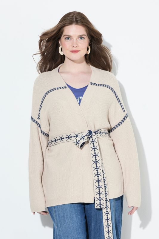 Textured Tie Belt Cardigan