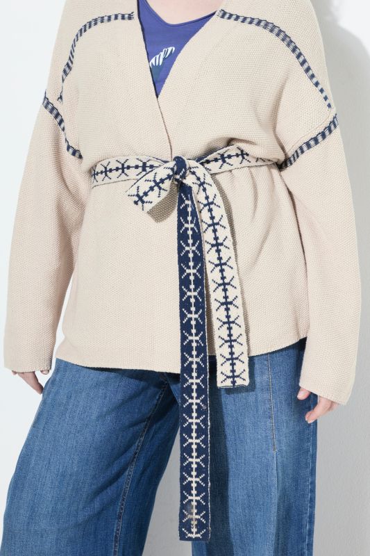 Textured Tie Belt Cardigan