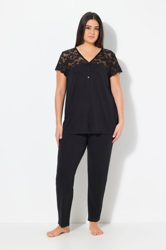 Lace Panel Two Piece Pajama Set