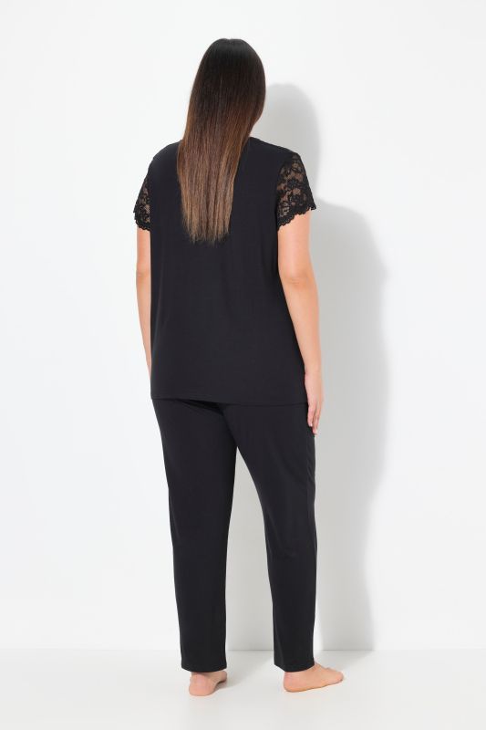 Lace Panel Two Piece Pajama Set