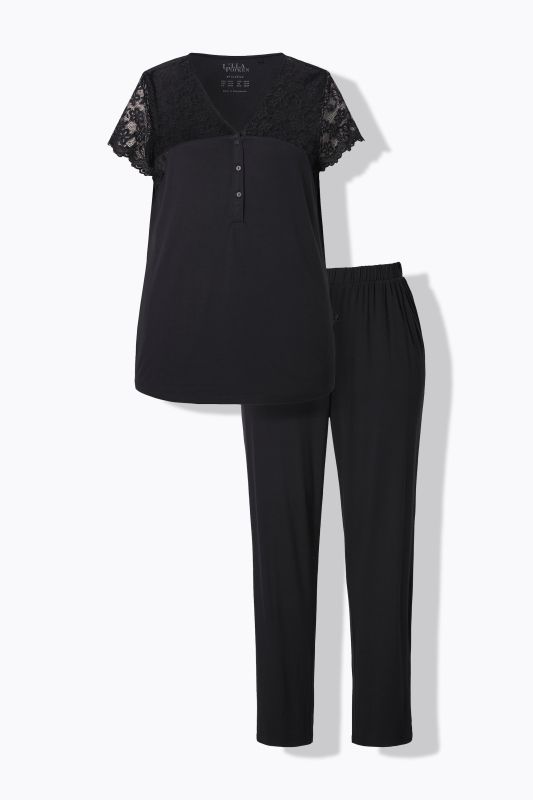 Lace Panel Two Piece Pajama Set