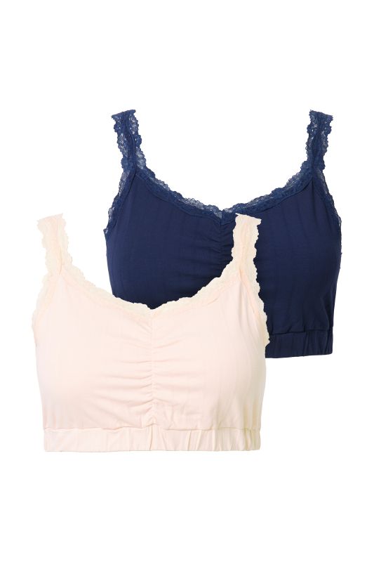 2 Pack Lace Trim Bralettes- Openwork Stripe