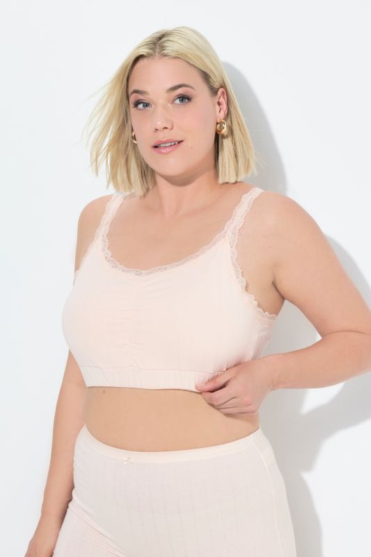 2 Pack Lace Trim Bralettes- Openwork Stripe