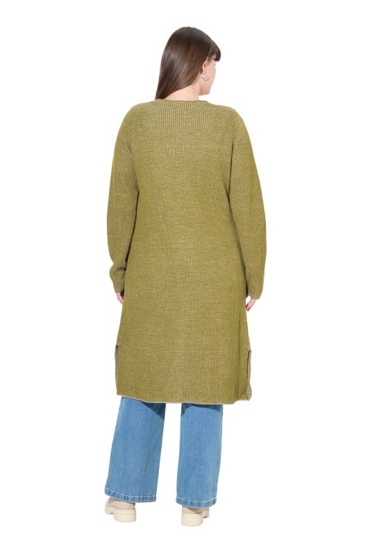 Eco Cotton Two-Tone Ribbed Knit Extra Long Cardigan