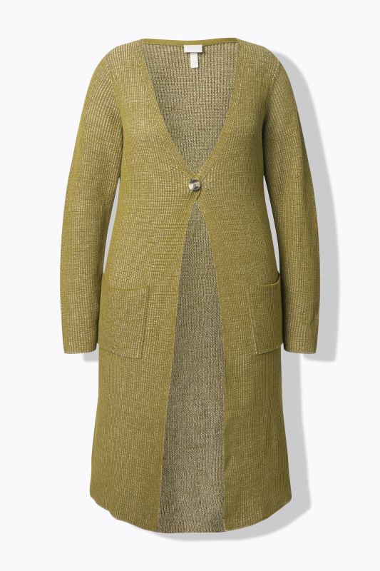 Eco Cotton Two-Tone Ribbed Knit Extra Long Cardigan