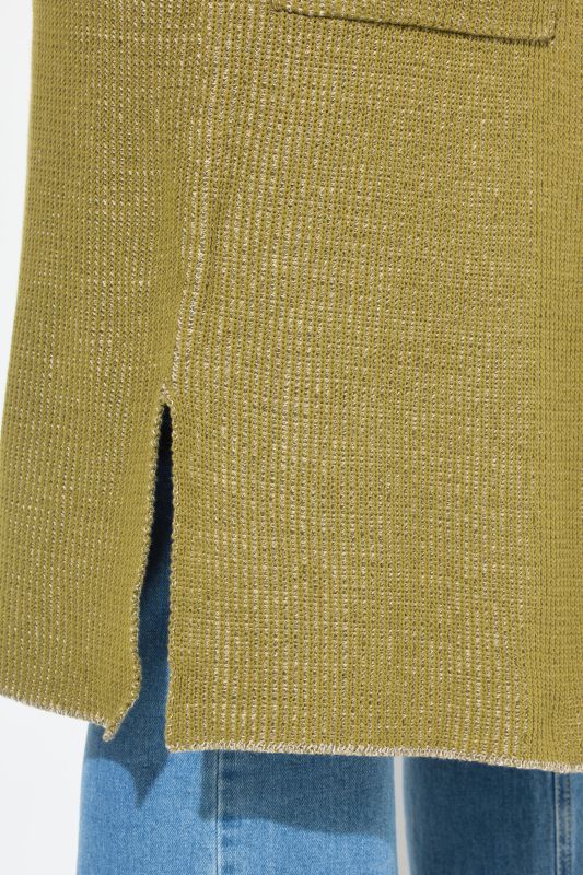 Eco Cotton Two-Tone Ribbed Knit Extra Long Cardigan