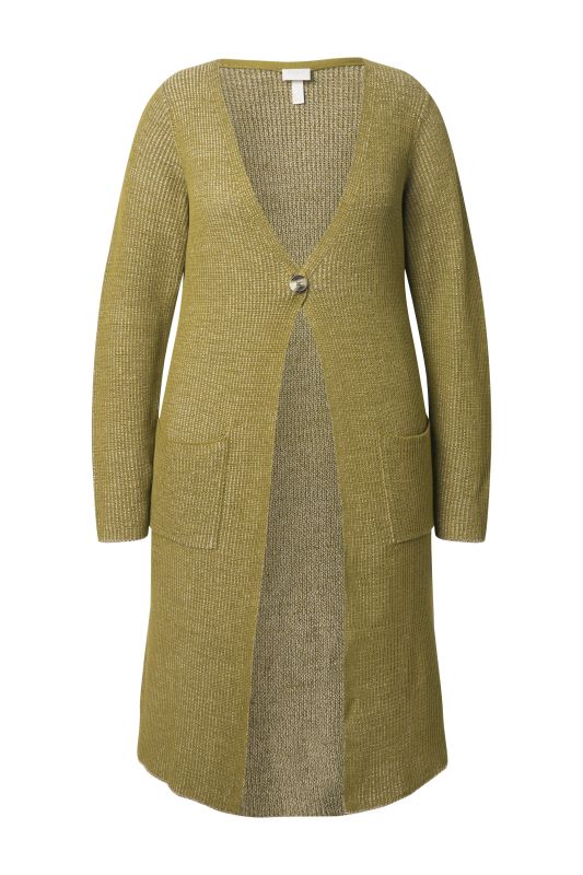 Eco Cotton Two-Tone Ribbed Knit Extra Long Cardigan