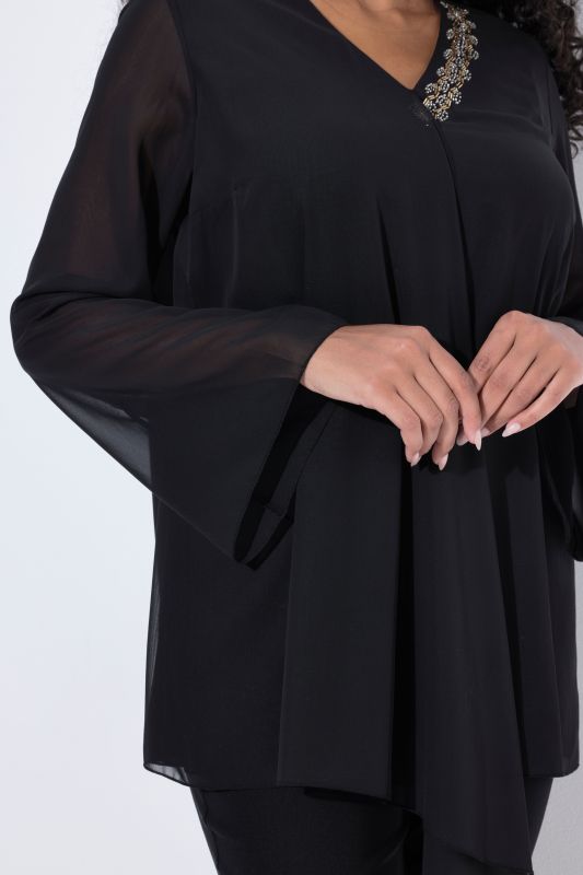 Layered Pointed Hem Chiffon Blouse