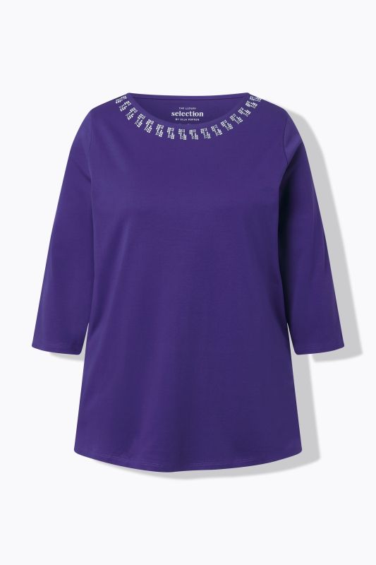 Rhinestone Boat Neck 3/4 Sleeve Top