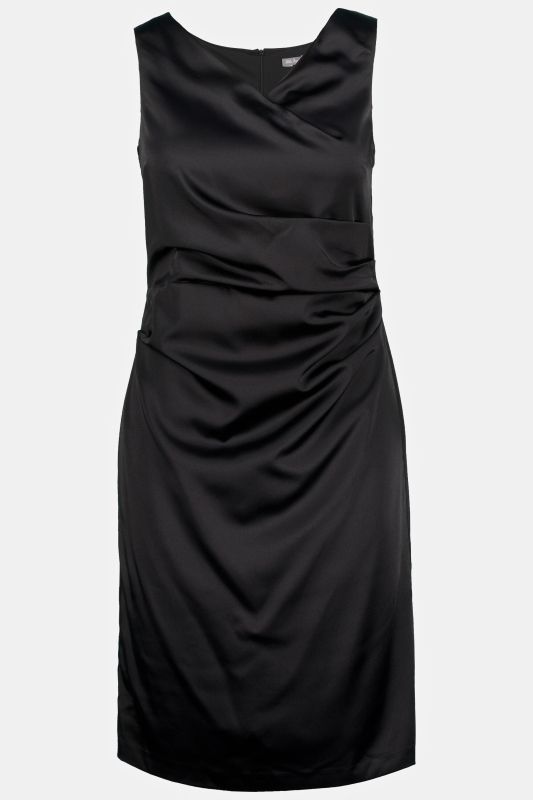 Draped Front V-Neck Satin Sleeveless Lined Occasion Dress