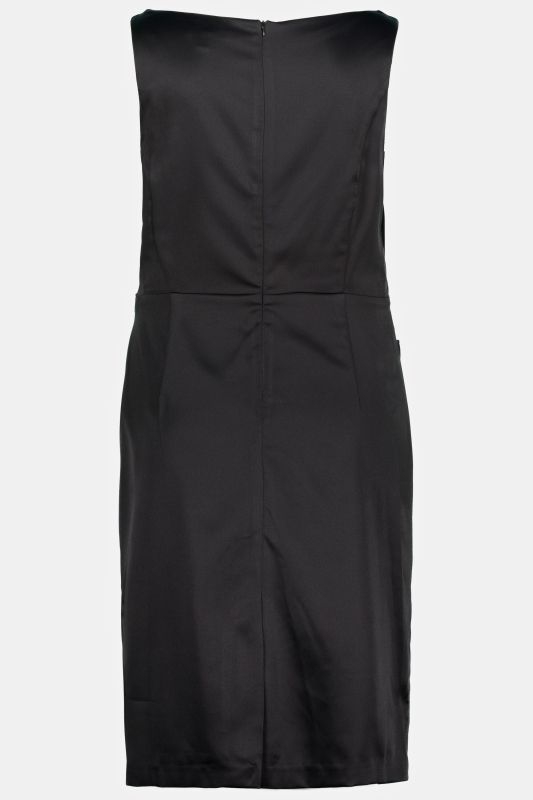 Draped Front V-Neck Satin Sleeveless Lined Occasion Dress