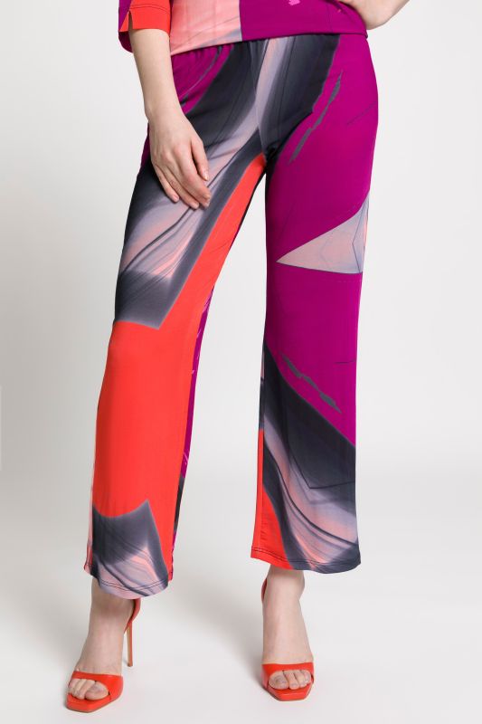 Modern Art Print Elastic Waist Slinky Stretch Knit Pants