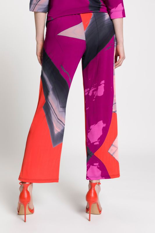 Modern Art Print Elastic Waist Slinky Stretch Knit Pants