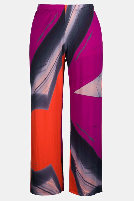 Modern Art Print Elastic Waist Slinky Stretch Knit Pants