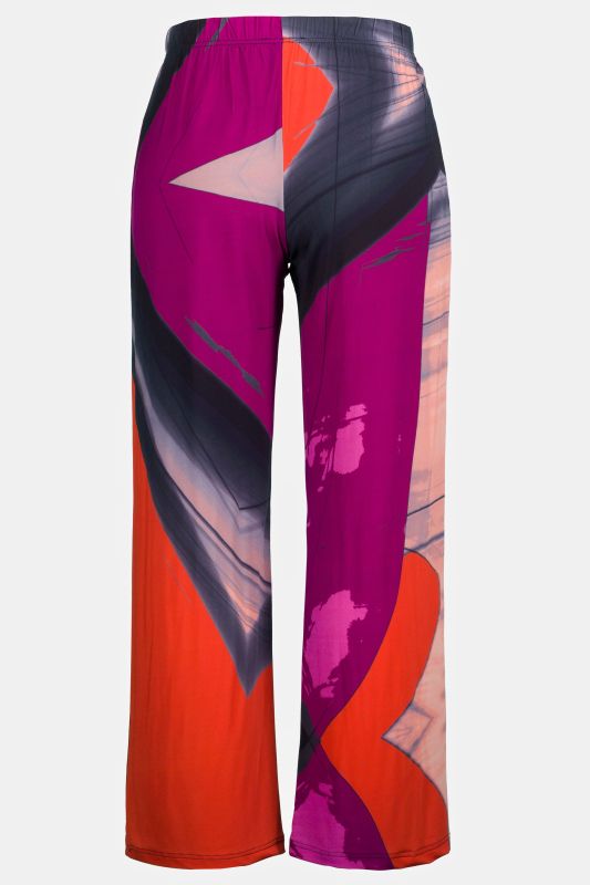 Modern Art Print Elastic Waist Slinky Stretch Knit Pants