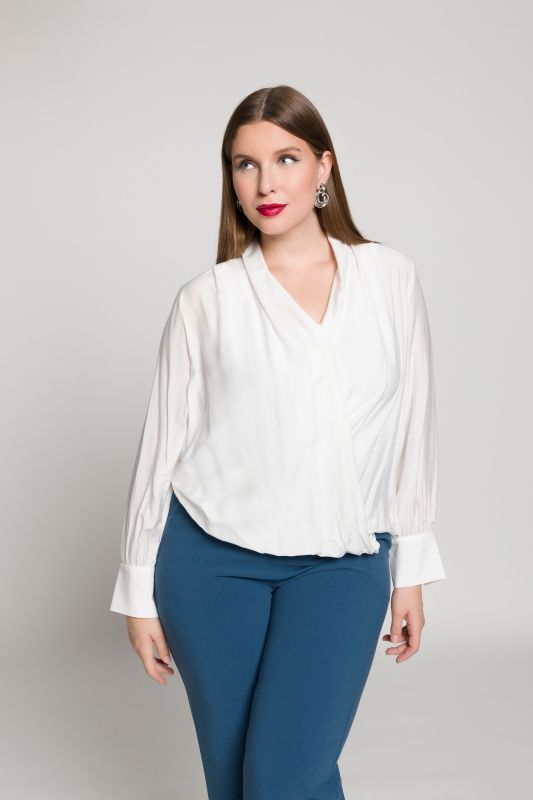 Stand-Up Collar Surplice Long Sleeve Blouse