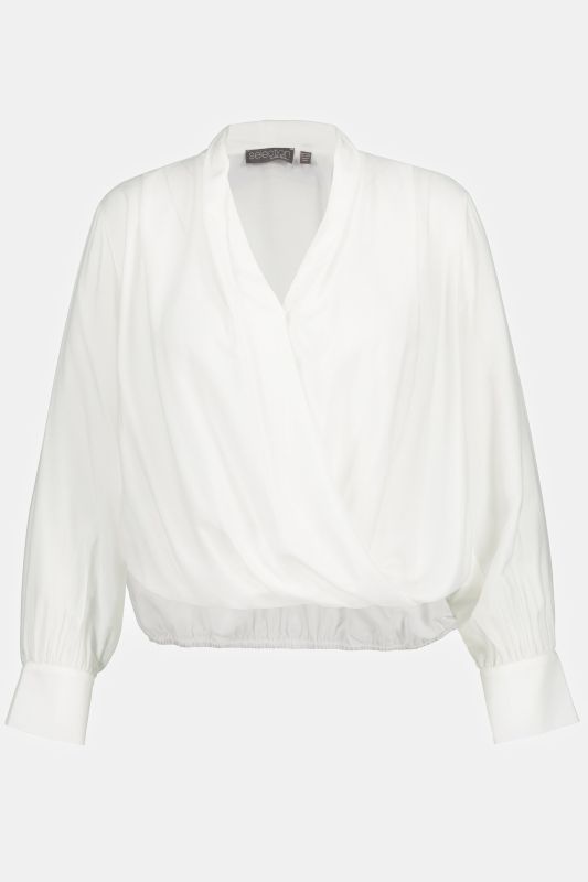 Stand-Up Collar Surplice Long Sleeve Blouse