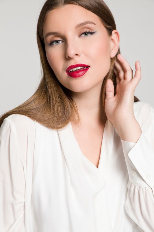 Stand-Up Collar Surplice Long Sleeve Blouse