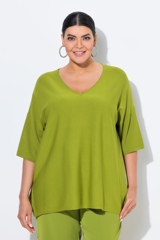 Oversized 3/4 Sleeve V-Neck Sweater